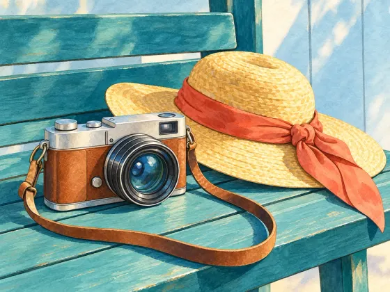 Camera and Sunhat — finished reference painting