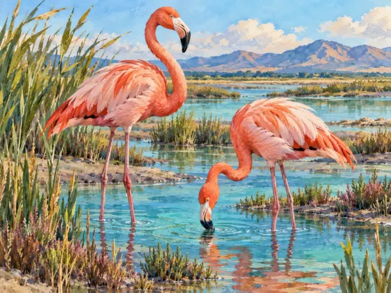 Flamingos in the Salt Marsh — finished reference painting