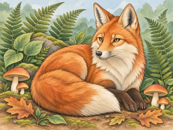 Fox Among Ferns — finished reference painting