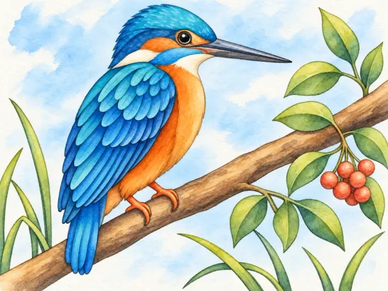 Kingfisher on a Branch — finished reference painting