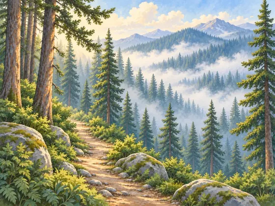 Misty Pine Forest — finished reference painting