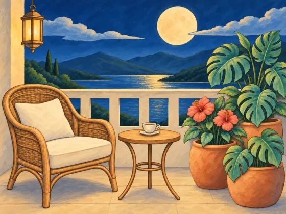 Moonlit Balcony Garden — finished reference painting
