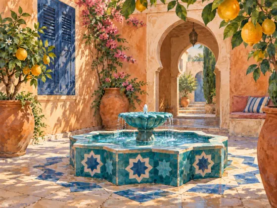 The Mosaic Fountain Courtyard — finished reference painting