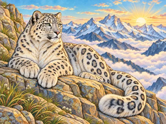 Snow Leopard above the Clouds — finished reference painting